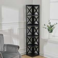 MDF Wood Modern Corner Bookcase Shelves LivingRoom Storage Free Standing Display