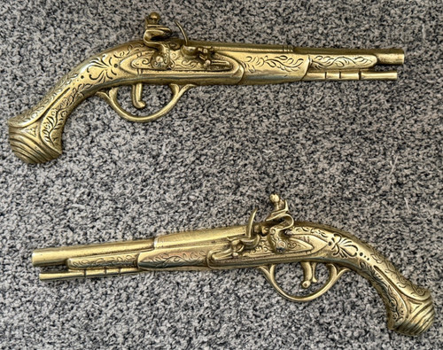 Vintage pair brass flintlock - pair,