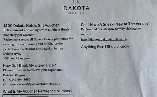 Dakota hotel voucher - hotel,