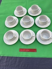 Canteen Cafe Workplace Set Of 8 Glazed Ceramic Tea/Coffee Cups & Saucers White