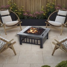 Fire Pit BBQ Firepit 3 in1 Fire pit Brazier Square Patio Heater Outdoor Garden
