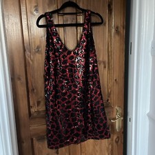 Zara Red & Black Sequin Animal Print Shift Dress 
