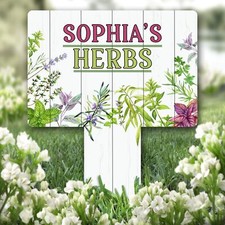 Watercolour Herb Garden Personalised Gift Garden Plaque Sign Ground Stake