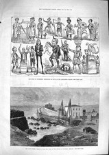 Original Old Antique Print 1881 Storm Breach Sea Wall Youghal Ireland Al 19th