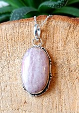 Kunzite 925 Sterling Silver Pendant Pink Natural Gemstone 50 Cm Chain Jewelry