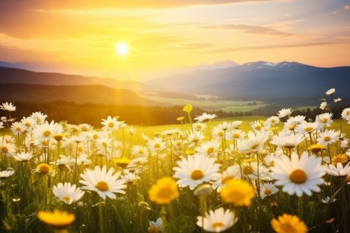 Sunset flower meadow - sunset,