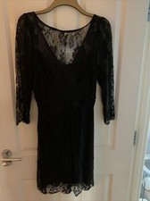 Warehouse Black Lined Lace Dress With Ruching At Waist