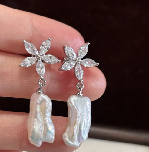 Crystal flower drop earrings - flower,