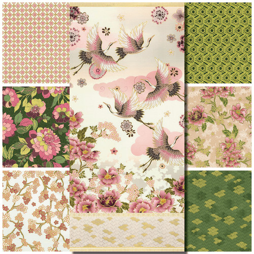 Graceful cranes cotton fabric - cranes,
