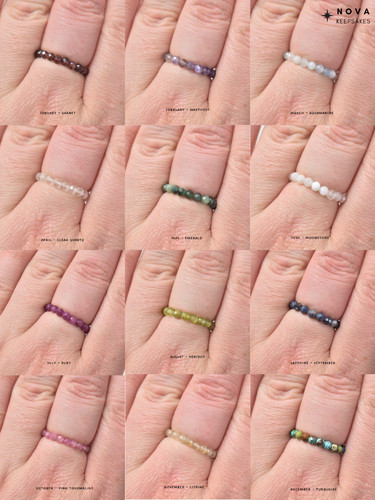 Birthstone ring beaded stretch - birthstone,