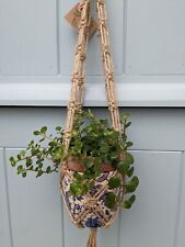 Macramé Hanging Basket Plant Pot Holder Handmade in Wales in Natural Materials