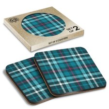 2 x Boxed Square Coasters - Scottish Teal Pink Tartan Scotland  #12328