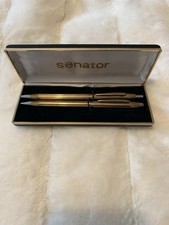 Senator Ballpoint Pen Pencil Set Chrome & Gold Needle Stripes Space Design. Rare