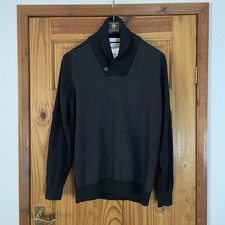 NEXT Button Cowl Neck Charcoal Black Cotton Blend Mock T-shirt Jumper Large ✅
