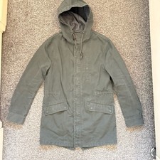 Zara Man Parka Coat Jacket Men's Uk M Light Green Khaki Long Utility Jacket