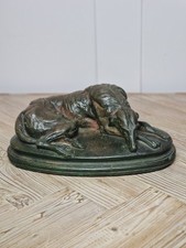 Vintage Cast Sleeping Greyhound Dog Green Finish Sculpture - Whippet