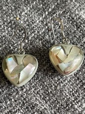 Unusual abalone resin inlay heart hook earrings