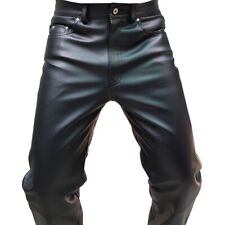 Mens 501 Style Pants Biker Jeans Real Leather Sleek & Sexy Black Stylish Trouser
