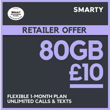 Smarty UK sim card, UNLIMITED mins  texts, 40GB data for £10 month, EU Roaming!