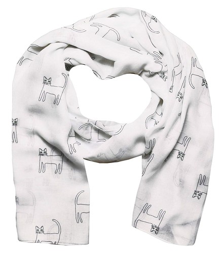 White cat scarf ladies womens - scarf,