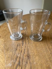 Costa Coffee Glasses Latte Embossed Logo Hot Chocolate Mugs x 2/ 5.5ins Tall.