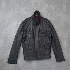 Superdry Brad Leather Jacket Mens Size XL Black Long Sleeve Outdoor Biker Zip-Up