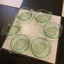 Vintage Stolzle Green Depression Glass Art Deco Glass Dessert Bowl Set x6