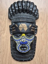 Wooden African Mask Beaded 16"