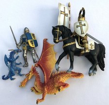 2 Schleich Knights - One On Horseback & 2 Dragons To Slay