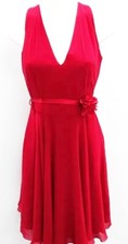 Hobbs Kit Halterneck Fit & Flare Dress red silk with corsage belt Size 10 new