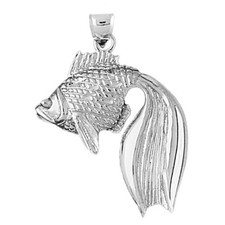 Rhodium Plated 925 Sterling Silver Veiltail Goldfish Pendant