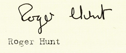 Roger hunt signed note - roger,