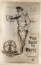 WW1 Military Cartoon POSTCARD Middlesex Regt. - Too Busy To Write - Gus Carswell
