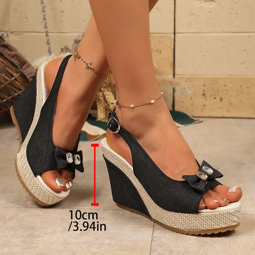 Retro denim wedge - denim, heeled