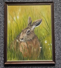 Beautiful Original Oil On Board Hare Painting