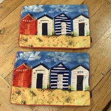 PAIR (2) OF PAOLETTI BEACH HUT DESIGN BRIGHT COLOURED CUSHION COVERS