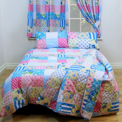 Patchwork blue pink cream - patchwork,