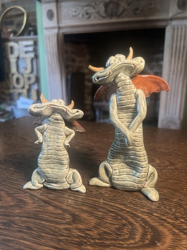Vintage pottery dragons pair - dragons,