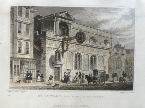 1829 antique print dunstan - print;,