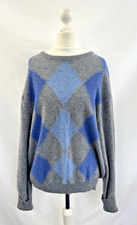 Saks Fifth Avenue Pure Cashmere Sweater Jumper Pullover Size L Chest 46" Argyle