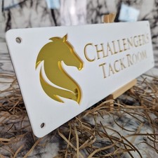 Personalised Horse Stable Name sign plaque White & GOLD MIRROR, perfect present!