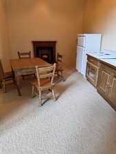 1:12 Scale Dollhouse Kitchen Set – Wooden Table, Chairs, Sink, Cooker & Fridge