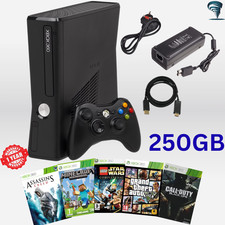 Xbox 360 S Slim Microsoft 250GB Matt Black Kit HDMI Cable Refurbished + 5 Games