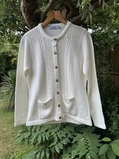 EWM Honor Millburn UK 14-16 Cream Cable Knit Cardigan Scalloped Pockets