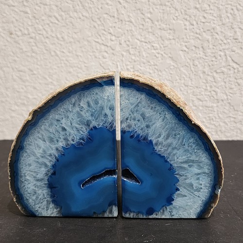 Blue agate geode bookends - blue,