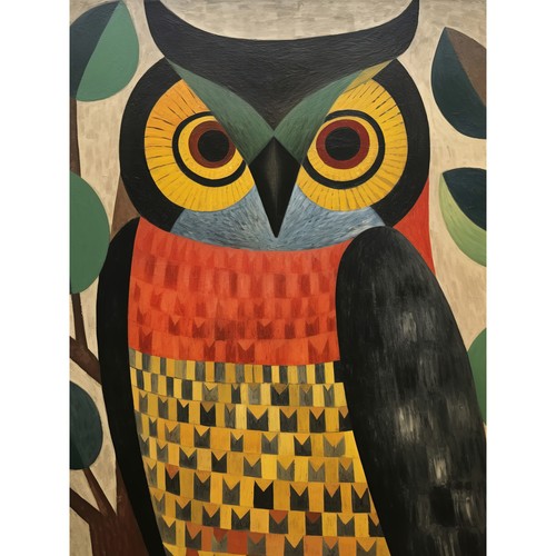 Folk art geometric owl boho - owl,