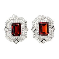 Silver earrings garnet genuine - earrings,