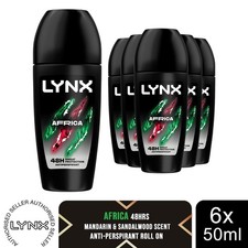 Lynx Africa Anti Perspirant Roll On 48 Hours Anti Sweat Protection 50ml, 6 Pack
