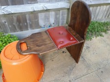 Chesterfield Self-Balancing  Vintage Wood Stool Leather Seat. 