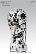 SIDESHOW EX TERMINATOR ENDOKELETON LIFE BUST SUPER CHROME STATUE CLEAN VERSION